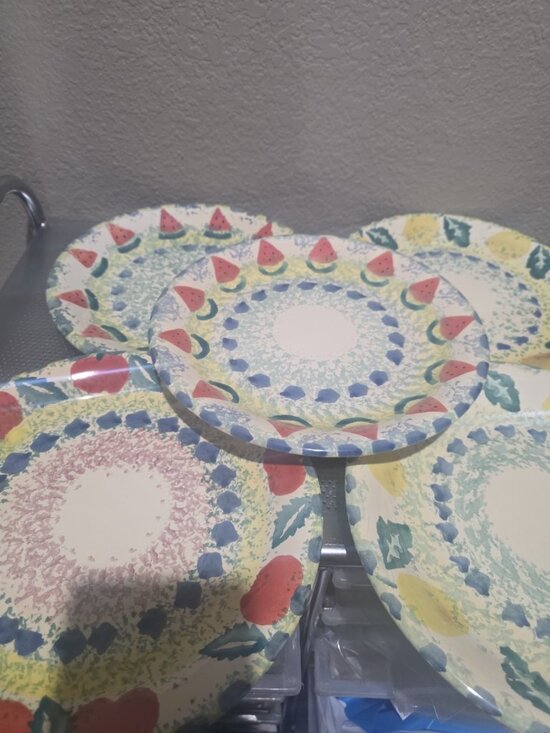 Crate and Barrel Other - Crate & Barrel Italy 10.25" Dinner Plate Sponged Center Red Fruit Borde Set Of 5
